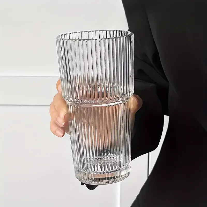 600 ml stribe glas kaffekop med låg og halm - gennemsigtig genanvendelig iskaffe og juice tumbler