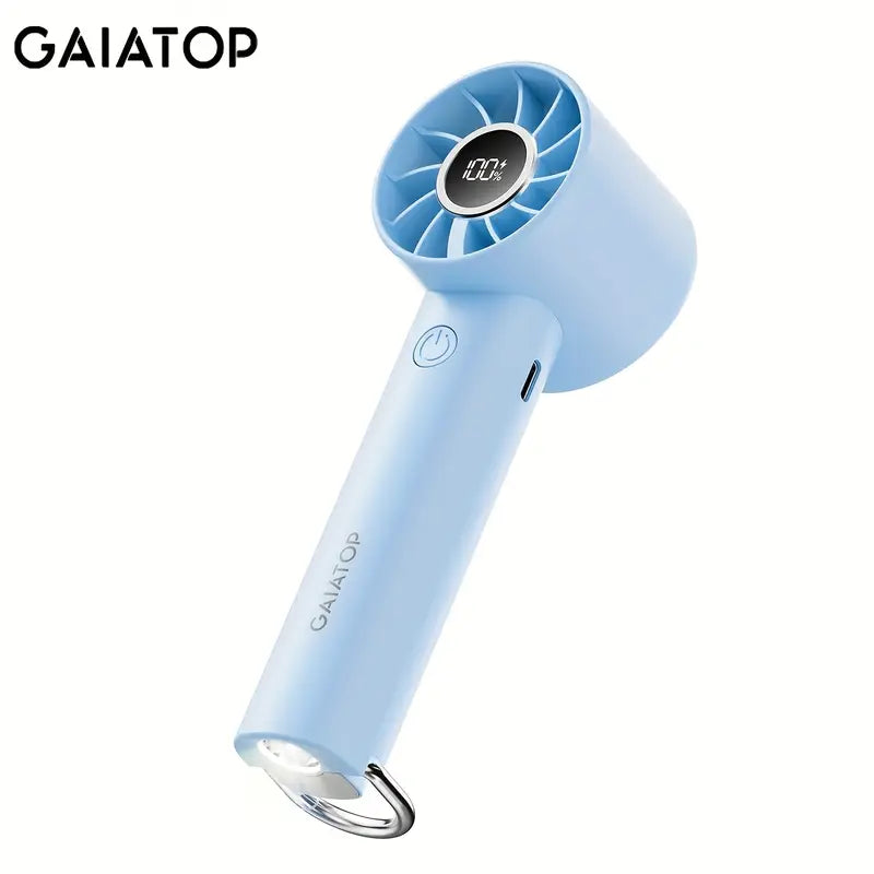 Gaiatop bærbar mini -ventilator med LED -display & lommelygte - 3 hastigheder, USB -genopladelig, håndholdt og desktop afkøling