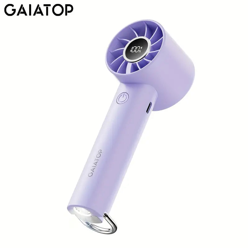Gaiatop bærbar mini -ventilator med LED -display & lommelygte - 3 hastigheder, USB -genopladelig, håndholdt og desktop afkøling