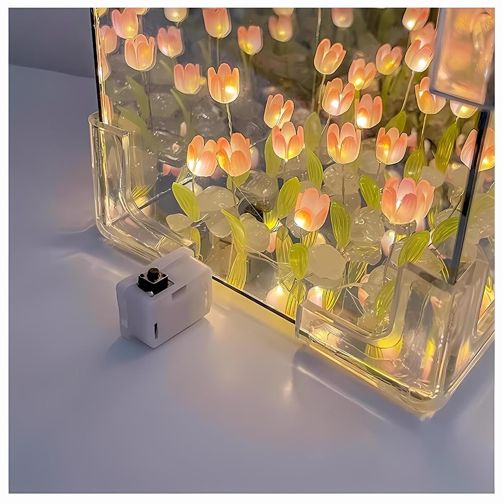 🌷 3Dチューリップフラワーシーキューブナイトライト - 光るクリスタルキューブの中の永遠の庭園