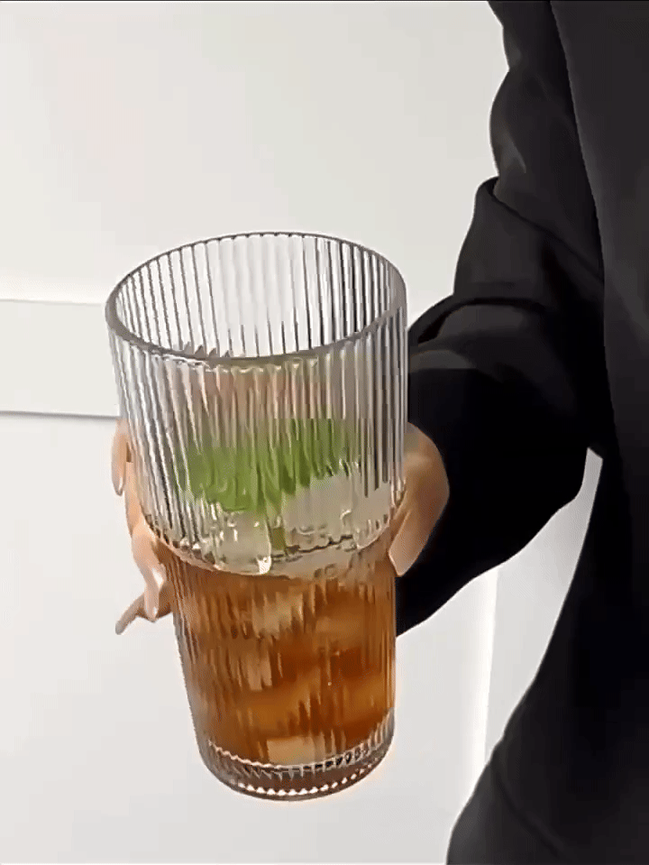 600 ml stribe glas kaffekop med låg og halm - gennemsigtig genanvendelig iskaffe og juice tumbler