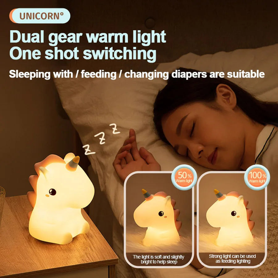 🦄 Silikonové LED noční světlo s jednorožcem