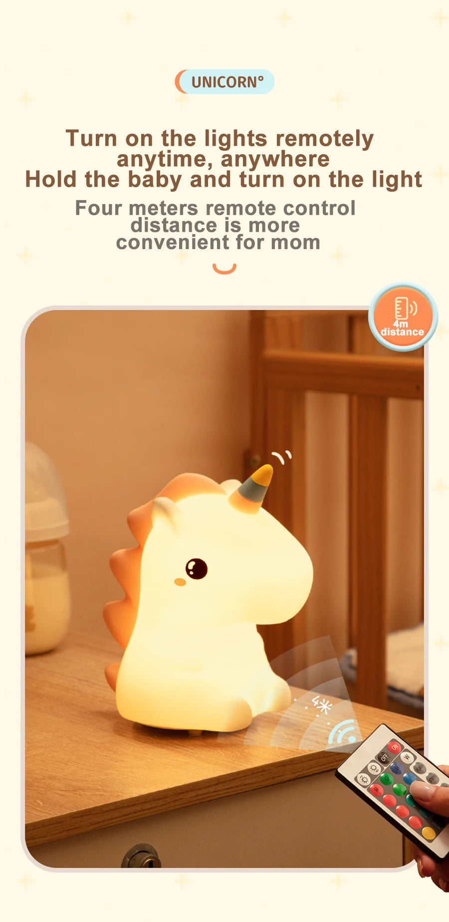🦄 Silikonové LED noční světlo s jednorožcem