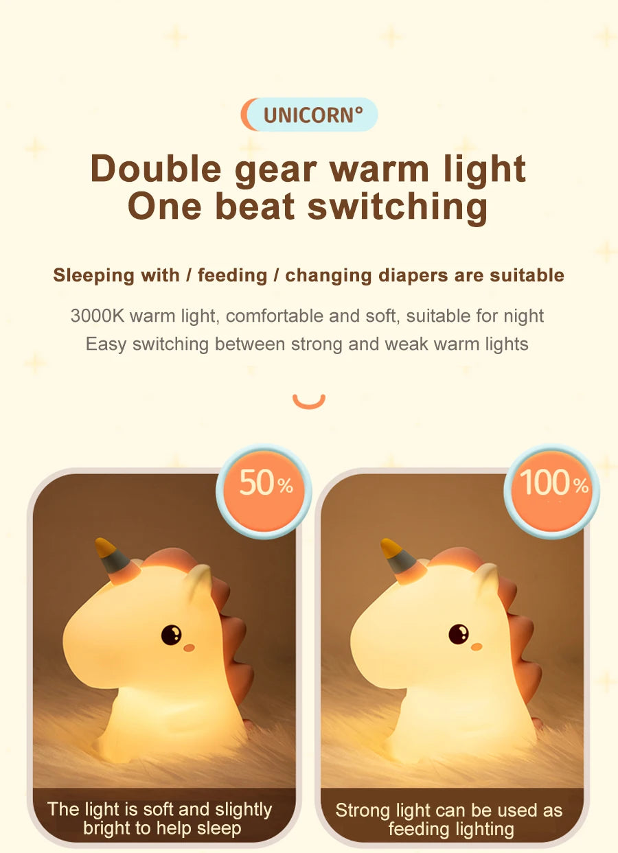 🦄 Silikonové LED noční světlo s jednorožcem