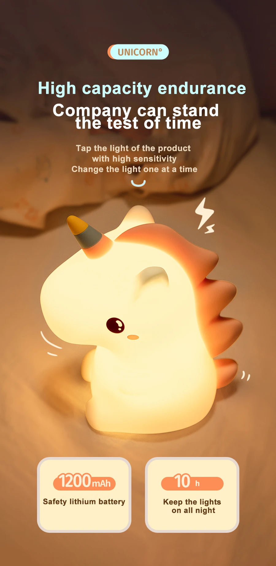 🦄 Silikonové LED noční světlo s jednorožcem