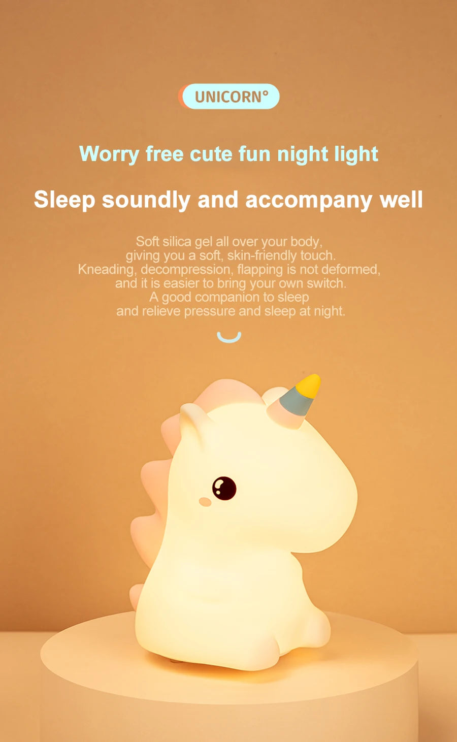 🦄 Silikonové LED noční světlo s jednorožcem