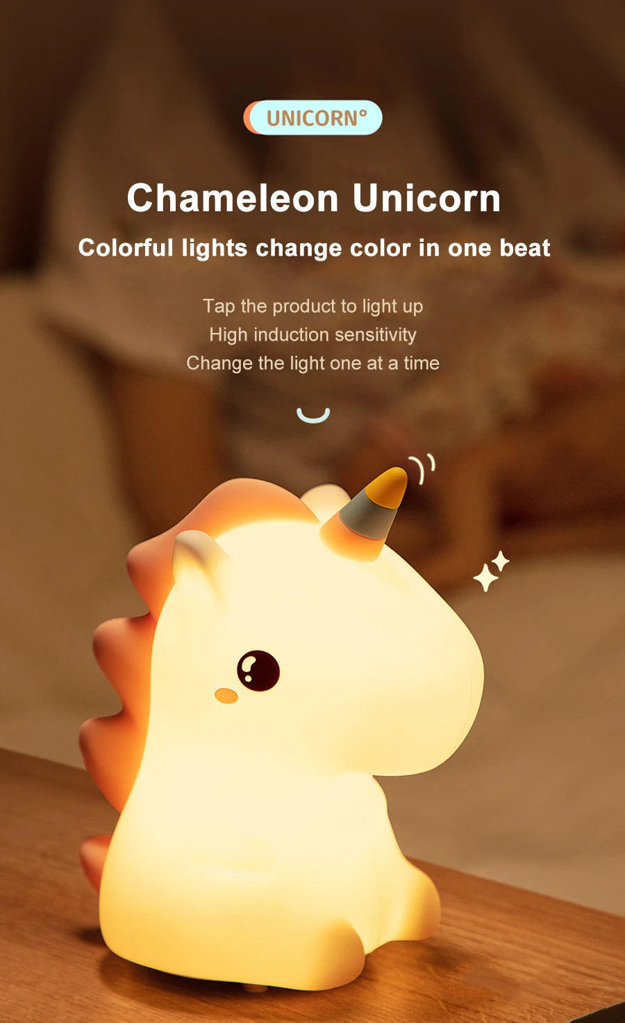 🦄 Silikonové LED noční světlo s jednorožcem