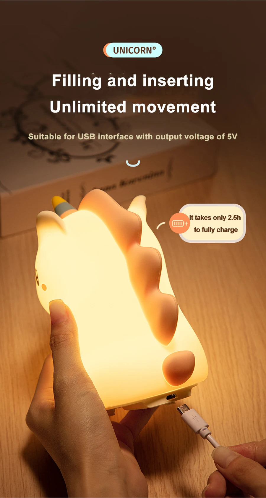 🦄 Silikonové LED noční světlo s jednorožcem