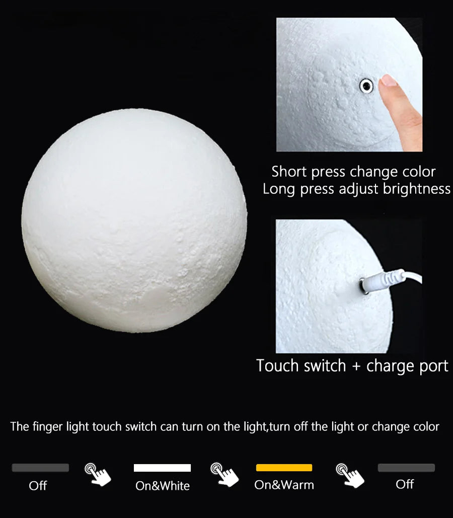 Mini Moon Night Light - 3D Printed LED Lamp