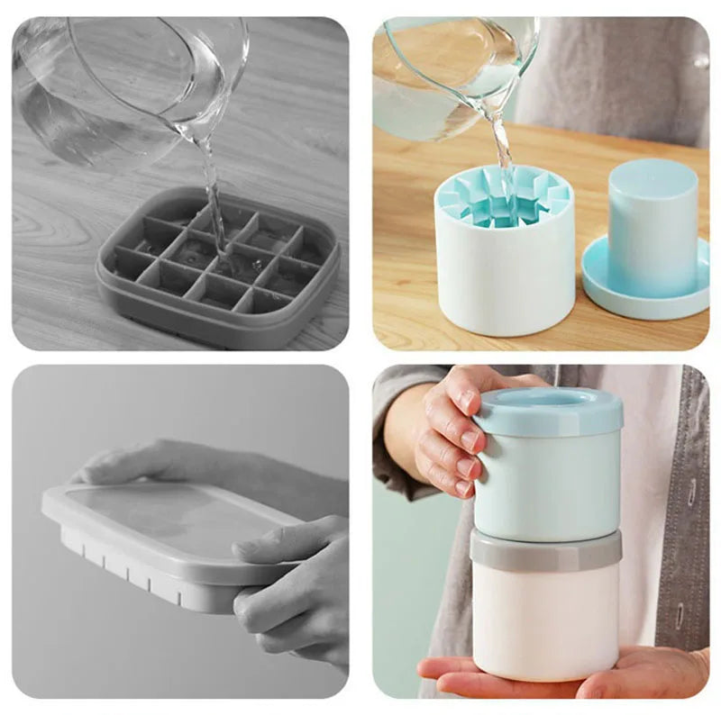 Silicone Ice Cube Mold Round Ice Bucket | Space-Saving Portable Ice Maker for Cocktails & Summer Drinks