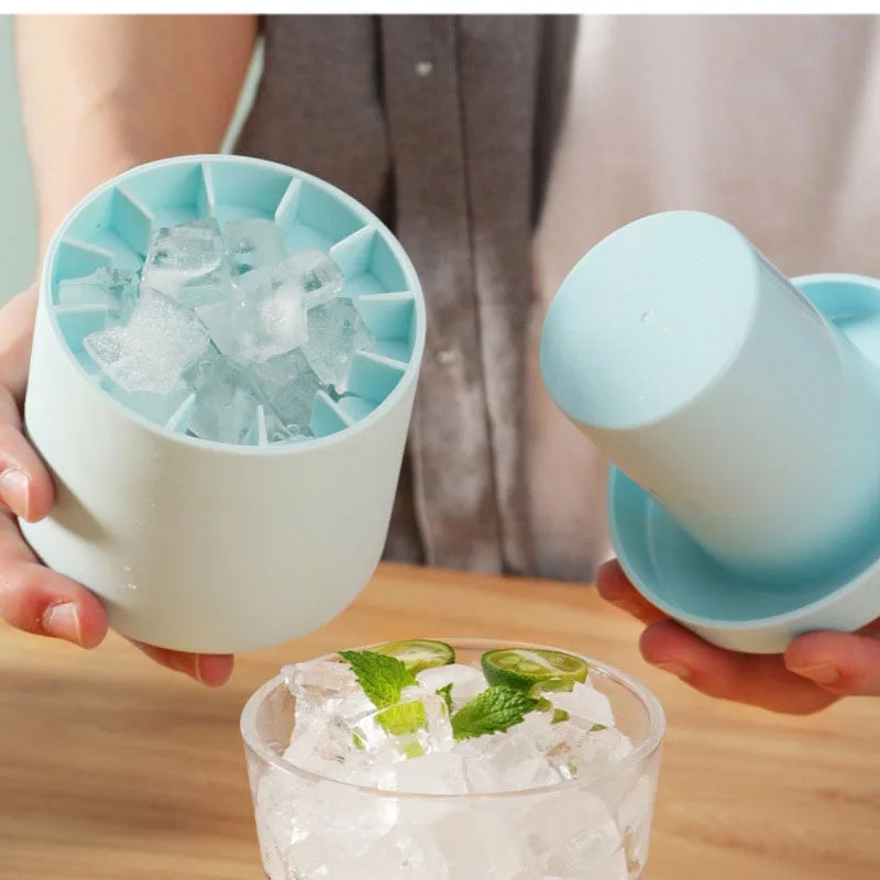 Silicone Ice Cube Mold Round Ice Bucket | Space-Saving Portable Ice Maker for Cocktails & Summer Drinks