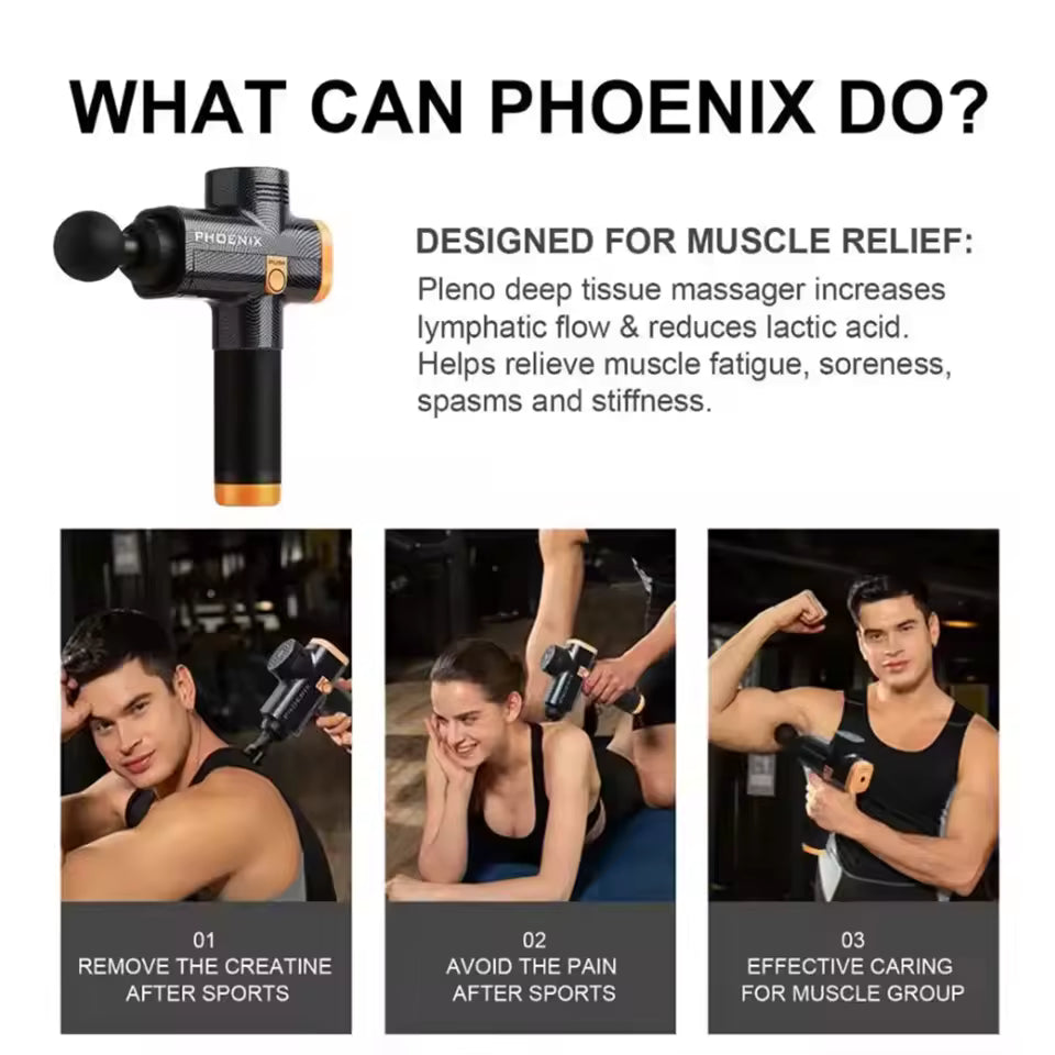 Phoenix A2 Deep Tissue Massage Gun - Bærbar håndholdt muskelafslapningsvibrator