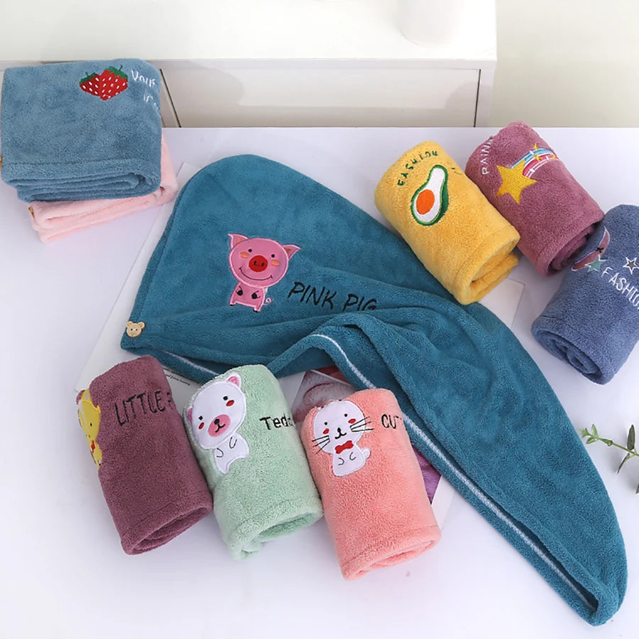 Lunvail ™ broderet koral fleece hårtørringshætte-Ultra Absorbent Quick-Dry håndklæde til kvinder