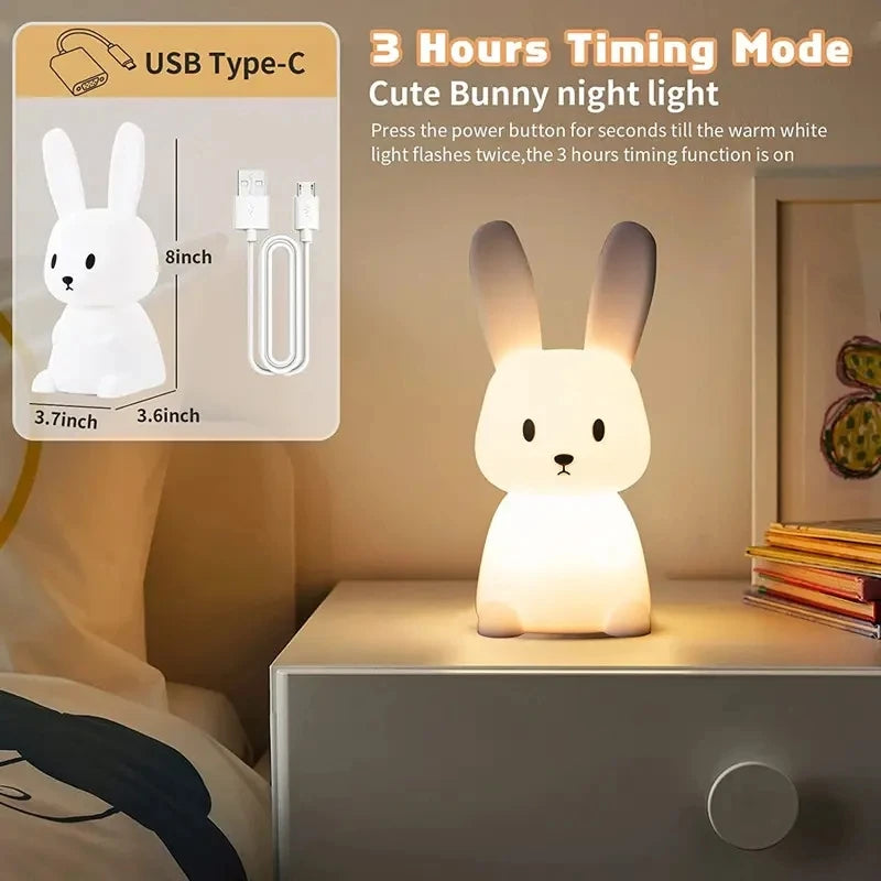 Solas oíche tadhaill glowbunny ™ - lampa coinín silicone bog le 7 dathanna & lasc ama do pháistí & seomraí leanbh