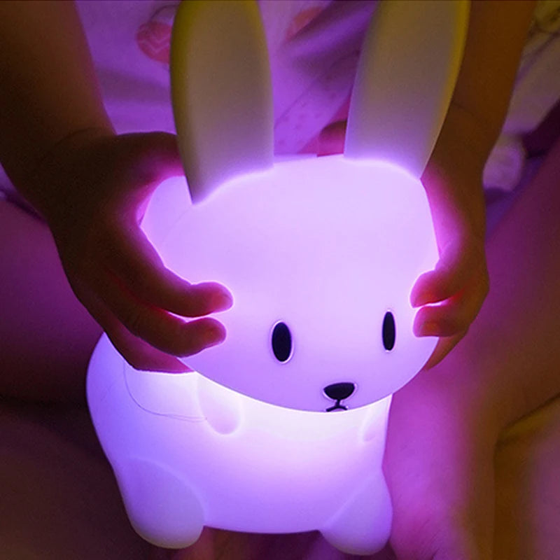 Solas oíche tadhaill glowbunny ™ - lampa coinín silicone bog le 7 dathanna & lasc ama do pháistí & seomraí leanbh