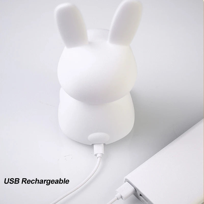 Solas oíche tadhaill glowbunny ™ - lampa coinín silicone bog le 7 dathanna & lasc ama do pháistí & seomraí leanbh