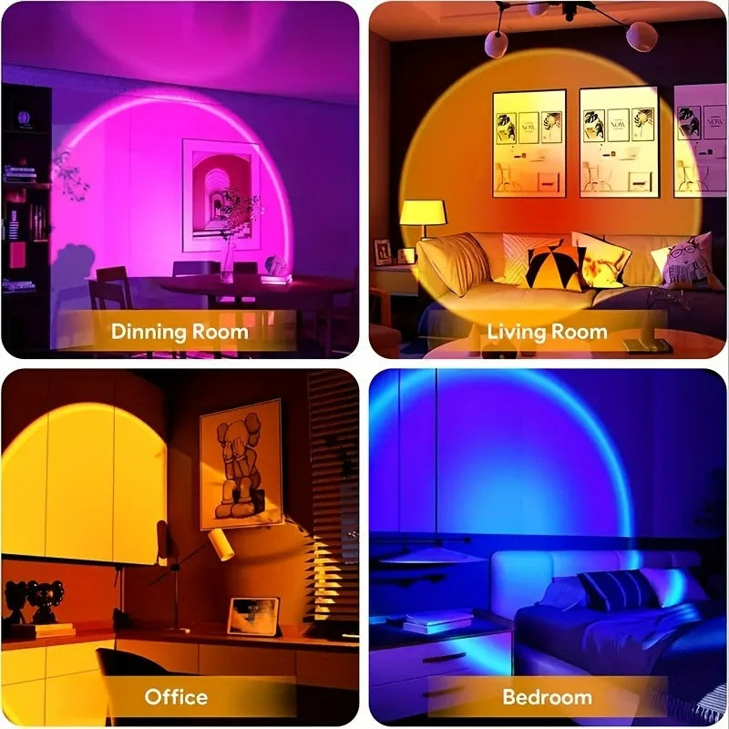 Projekční lampa při západu slunce - 16 barevných LED nočního světla s dálkovým ovládáním, RGB náladové světlo pro výzdobu místnosti, fotografie a dárky