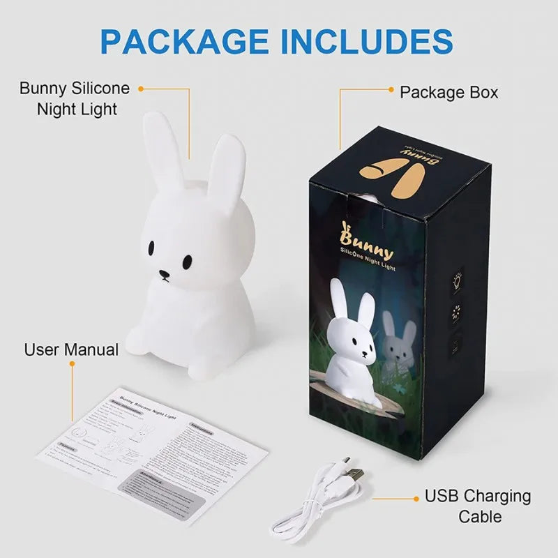 Solas oíche tadhaill glowbunny ™ - lampa coinín silicone bog le 7 dathanna & lasc ama do pháistí & seomraí leanbh