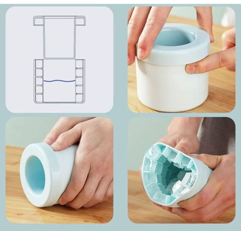 Silicone Ice Cube Mold Round Ice Bucket | Space-Saving Portable Ice Maker for Cocktails & Summer Drinks