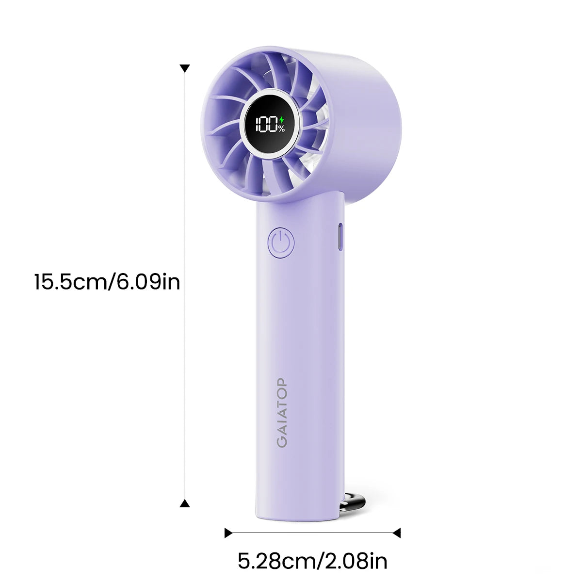 Gaiatop bærbar mini -ventilator med LED -display & lommelygte - 3 hastigheder, USB -genopladelig, håndholdt og desktop afkøling