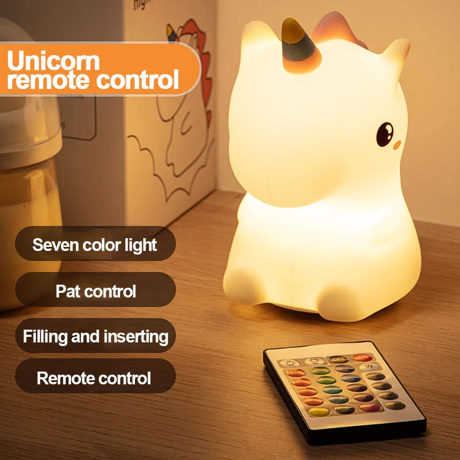 🦄 Silikonové LED noční světlo s jednorožcem
