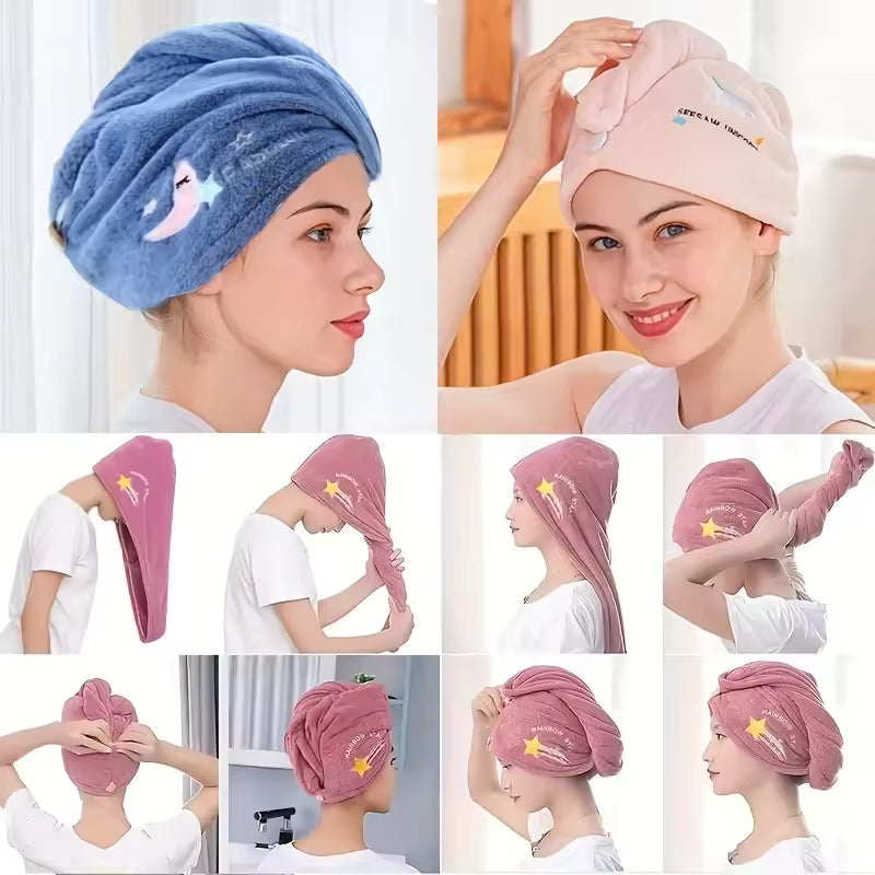 Lunvail ™ broderet koral fleece hårtørringshætte-Ultra Absorbent Quick-Dry håndklæde til kvinder