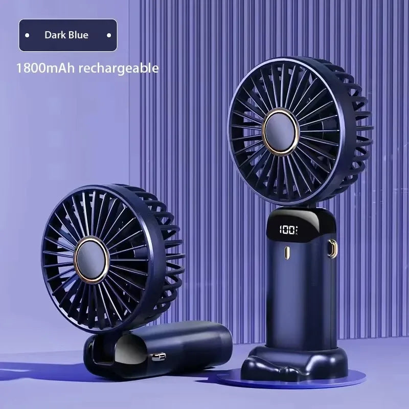Håndholdt mini -fan - sammenfoldelig bærbar hals hængende ventilator med 5 hastigheder, LED -display & telefonstativ (USB genopladelig, 1800mAh)