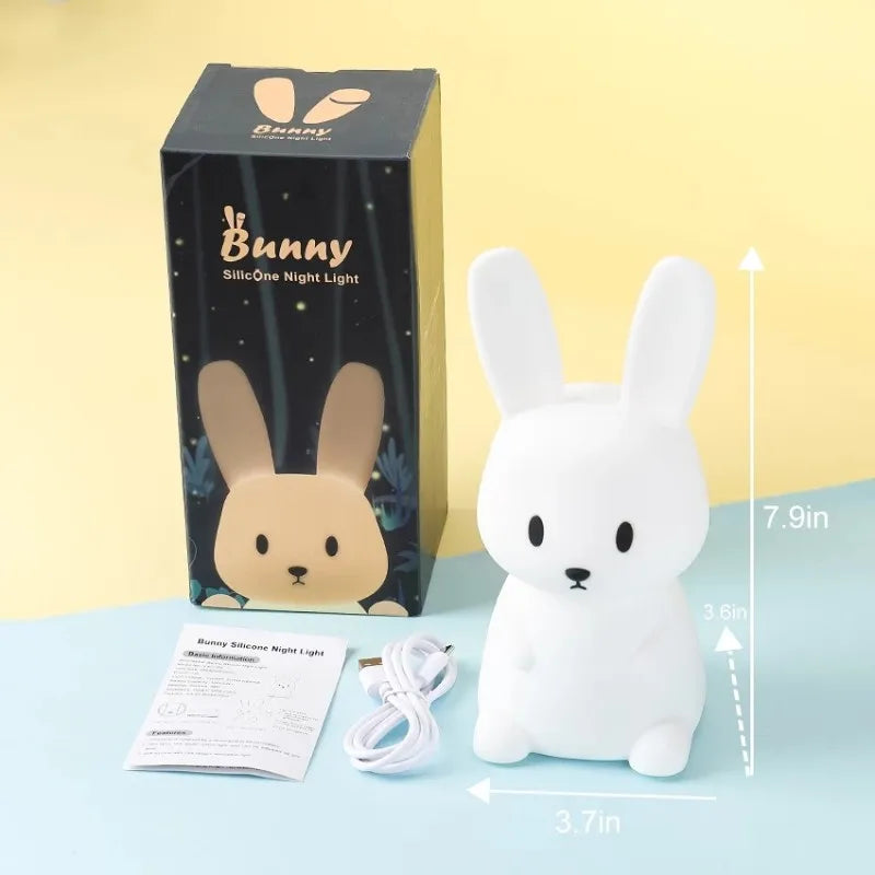 Solas oíche tadhaill glowbunny ™ - lampa coinín silicone bog le 7 dathanna & lasc ama do pháistí & seomraí leanbh