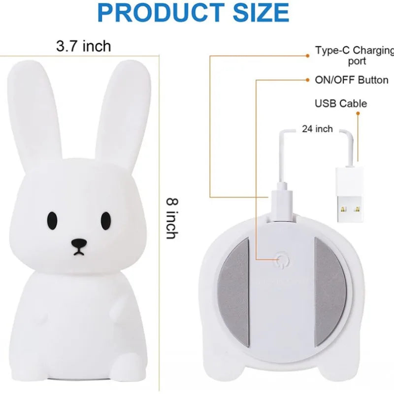Solas oíche tadhaill glowbunny ™ - lampa coinín silicone bog le 7 dathanna & lasc ama do pháistí & seomraí leanbh