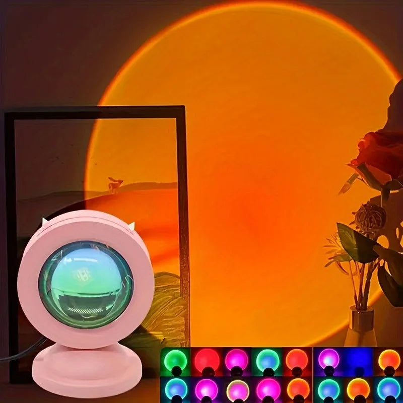 Projekční lampa při západu slunce - 16 barevných LED nočního světla s dálkovým ovládáním, RGB náladové světlo pro výzdobu místnosti, fotografie a dárky