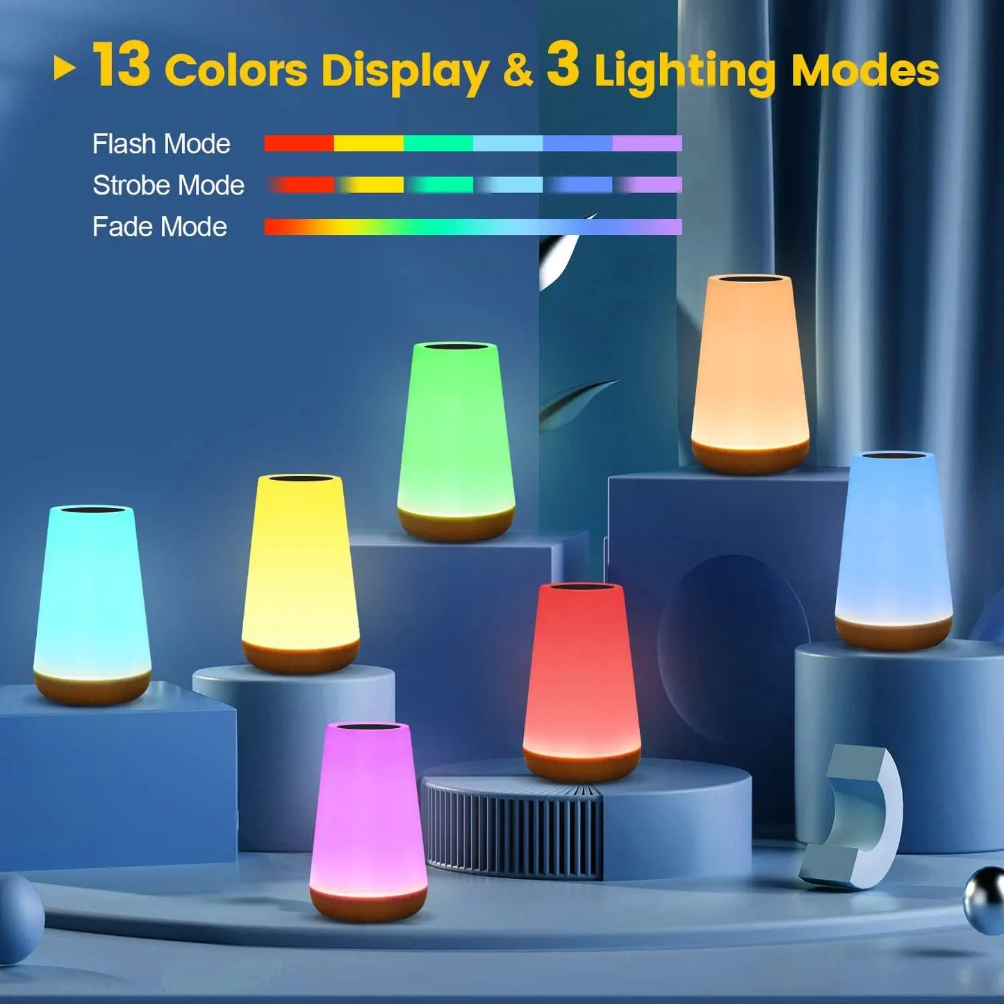 Noční světlo měnící barvu RGB-13 barev, vzdálené + ovládání dotyku, dobíjecí USB, stmívatelná lůžko