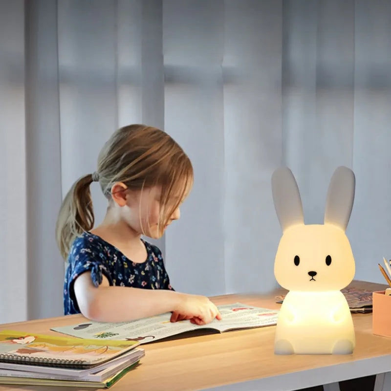Solas oíche tadhaill glowbunny ™ - lampa coinín silicone bog le 7 dathanna & lasc ama do pháistí & seomraí leanbh