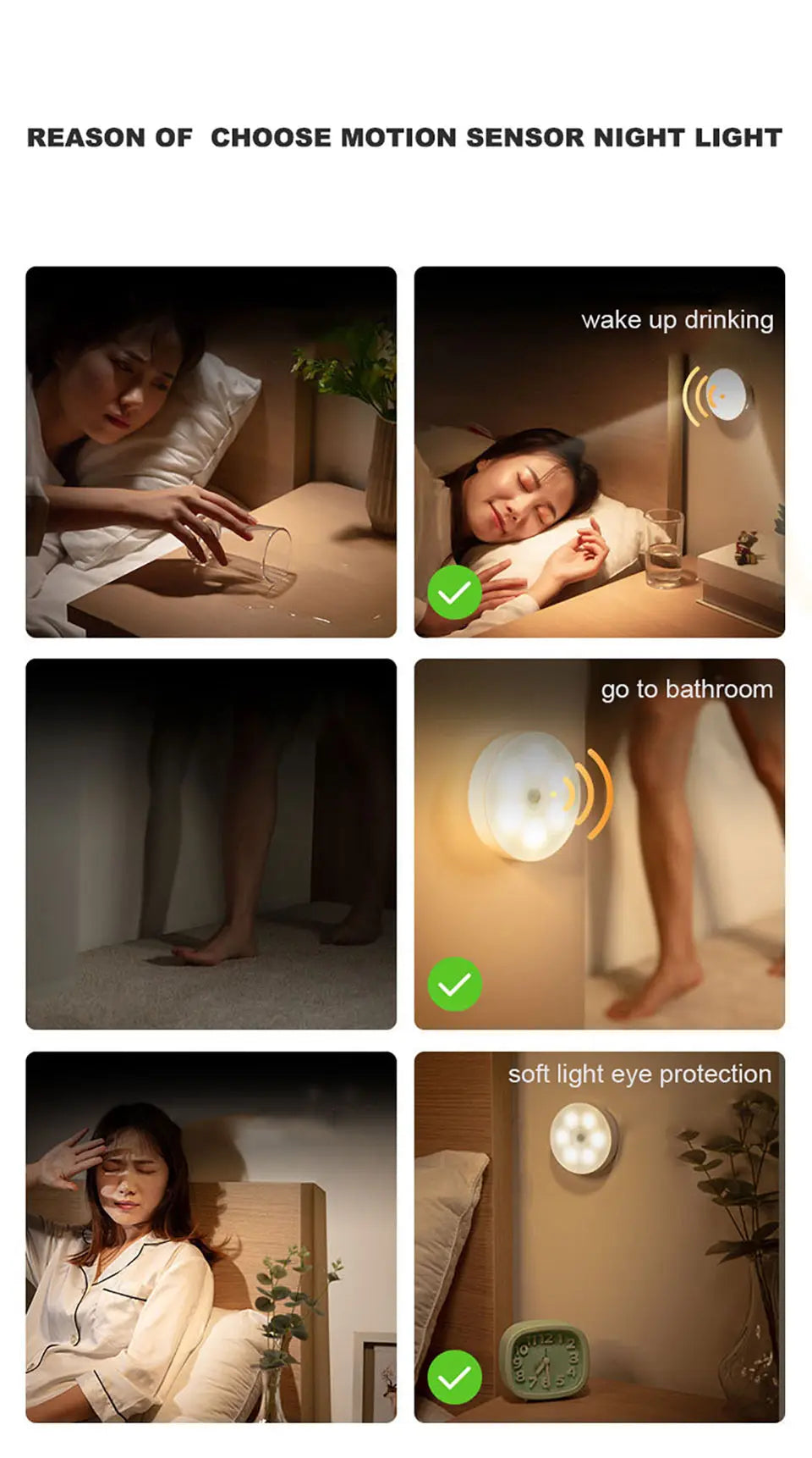 Dobíjecí snímač pohybu LED Night Light-USB napájené, automatické vnitřní lampu pro skříně, chodby, kuchyň a ložnici