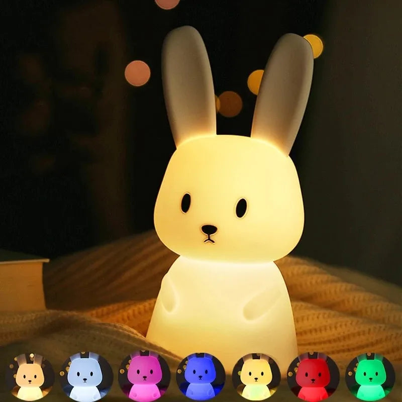 Solas oíche tadhaill glowbunny ™ - lampa coinín silicone bog le 7 dathanna & lasc ama do pháistí & seomraí leanbh