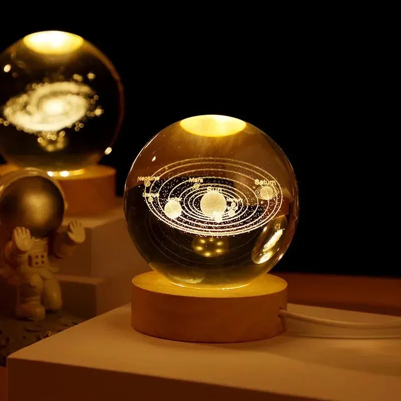 🌌 3D galaxie křišťálová koule LED noční světlo USB dobíjecí | teplé světlo | bytové dekorace a dárky