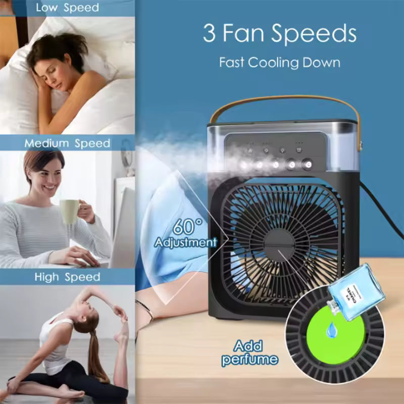 3-in-1 Portable Air Cooler Fan – LED Night Light, Humidifier & USB-Powered Mini AC
