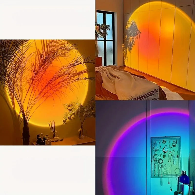 Projekční lampa při západu slunce - 16 barevných LED nočního světla s dálkovým ovládáním, RGB náladové světlo pro výzdobu místnosti, fotografie a dárky