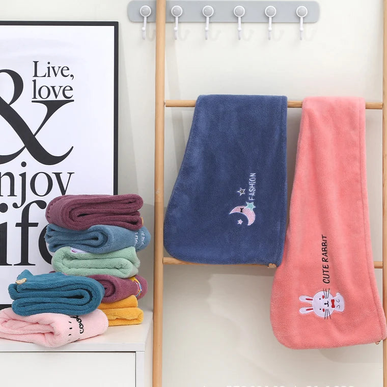 Lunvail ™ broderet koral fleece hårtørringshætte-Ultra Absorbent Quick-Dry håndklæde til kvinder