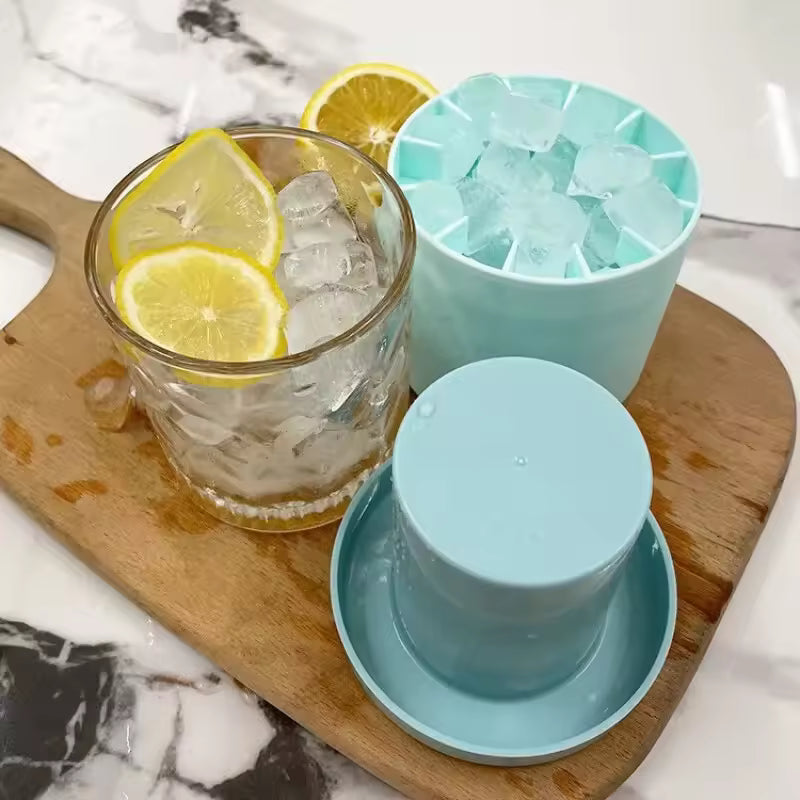 Silicone Ice Cube Mold Round Ice Bucket | Space-Saving Portable Ice Maker for Cocktails & Summer Drinks