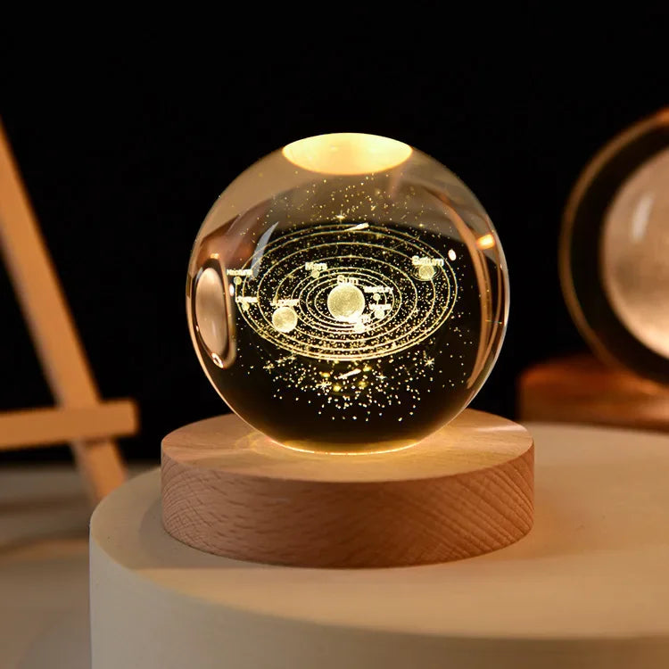 🌌 3D galaxie křišťálová koule LED noční světlo USB dobíjecí | teplé světlo | bytové dekorace a dárky