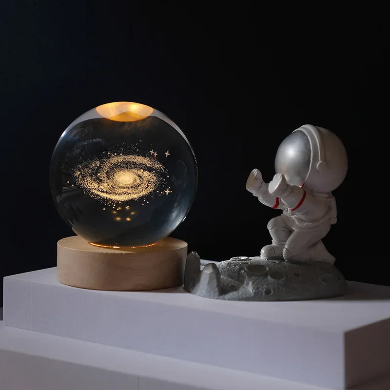 🌌 3D galaxie křišťálová koule LED noční světlo USB dobíjecí | teplé světlo | bytové dekorace a dárky