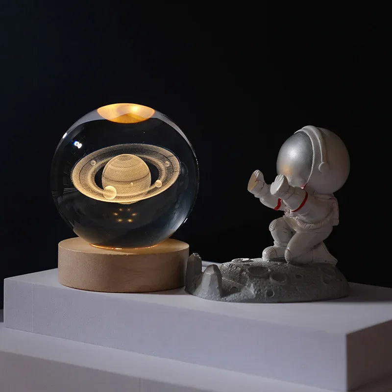 🌌 3D galaxie křišťálová koule LED noční světlo USB dobíjecí | teplé světlo | bytové dekorace a dárky