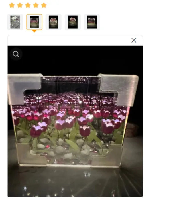 🌷 3Dチューリップフラワーシーキューブナイトライト - 光るクリスタルキューブの中の永遠の庭園