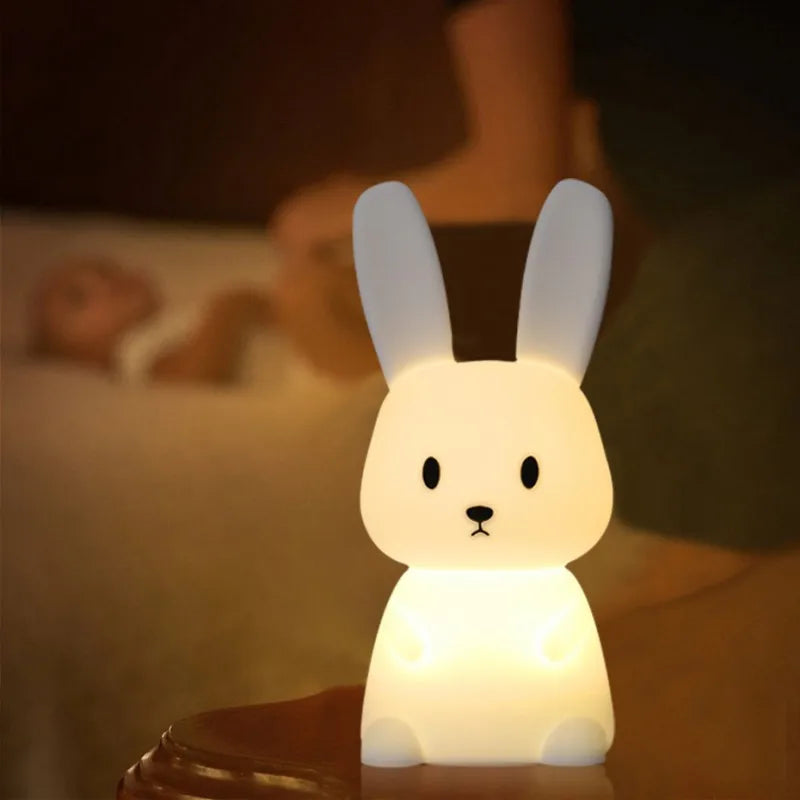 Solas oíche tadhaill glowbunny ™ - lampa coinín silicone bog le 7 dathanna & lasc ama do pháistí & seomraí leanbh