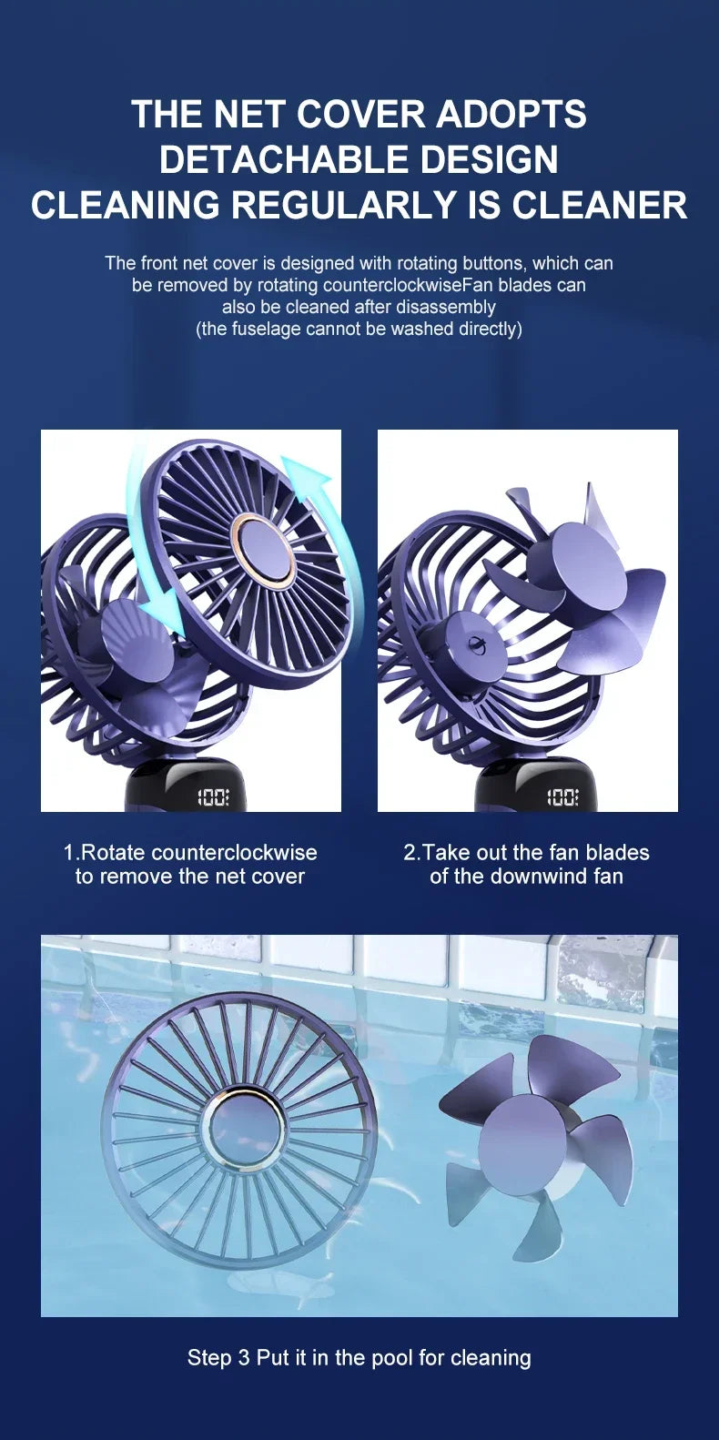 Håndholdt mini -fan - sammenfoldelig bærbar hals hængende ventilator med 5 hastigheder, LED -display & telefonstativ (USB genopladelig, 1800mAh)
