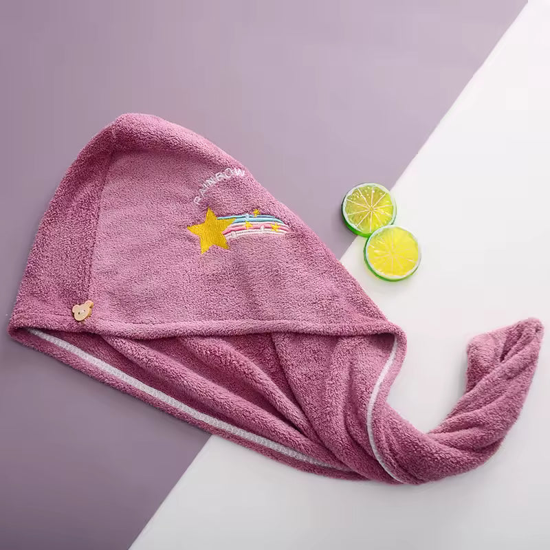 Lunvail ™ broderet koral fleece hårtørringshætte-Ultra Absorbent Quick-Dry håndklæde til kvinder