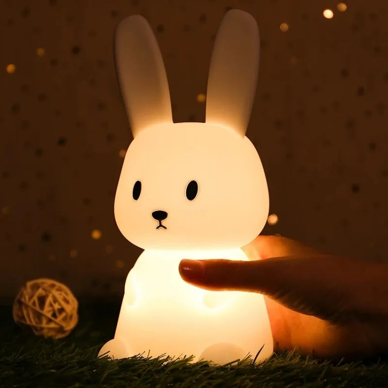 Solas oíche tadhaill glowbunny ™ - lampa coinín silicone bog le 7 dathanna & lasc ama do pháistí & seomraí leanbh
