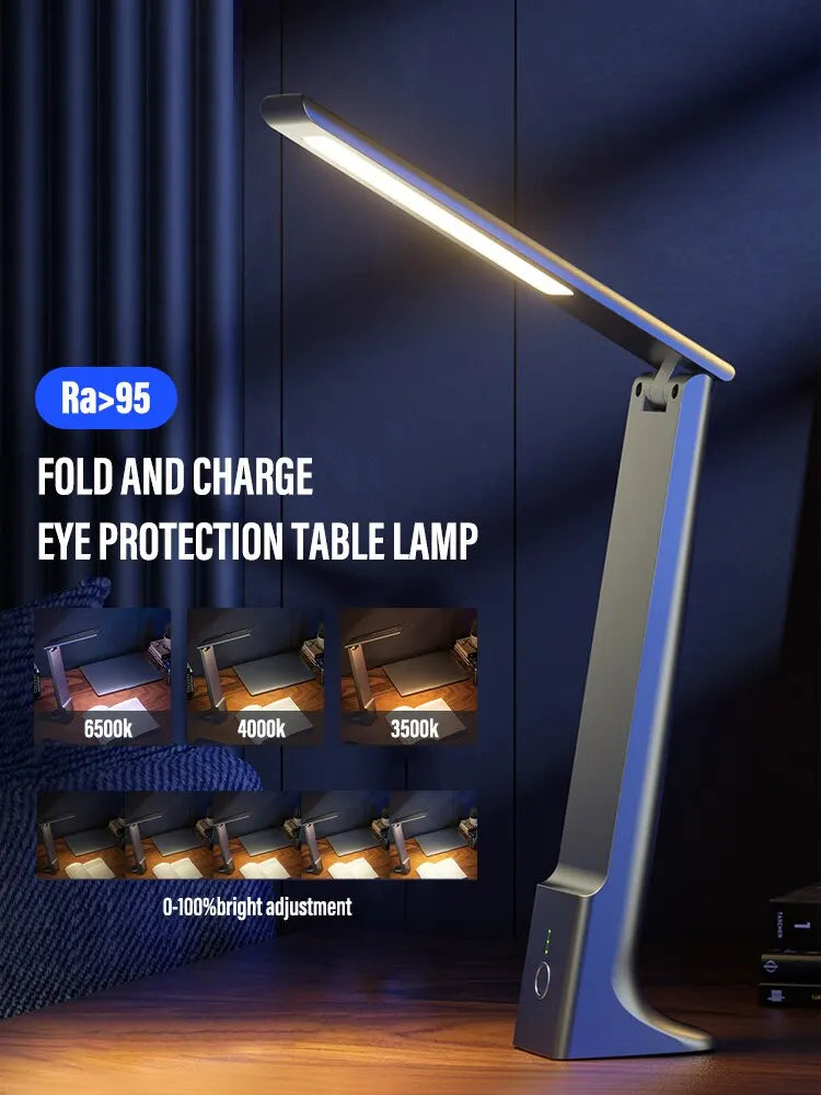 Lampa deisce faoi stiúir fillte-Rialú tadhaill in-athluchtaithe USB, cosaint súl, solas 3-dath dimmable le haghaidh staidéir, oifige agus cois leapa