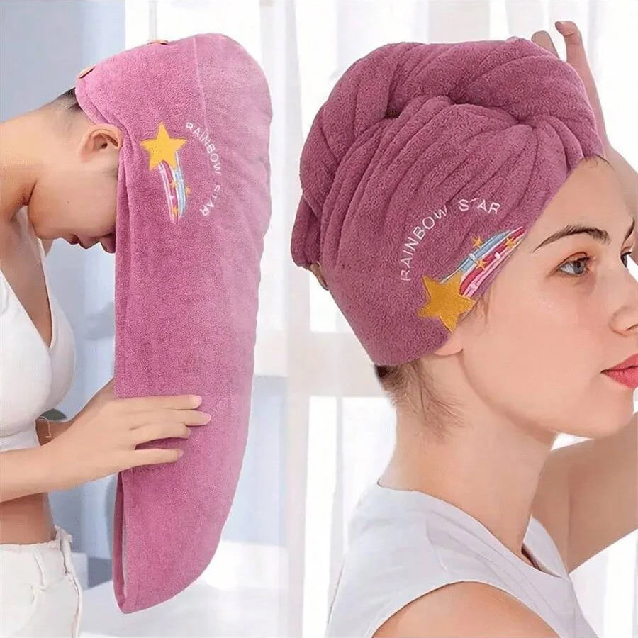 Lunvail ™ broderet koral fleece hårtørringshætte-Ultra Absorbent Quick-Dry håndklæde til kvinder