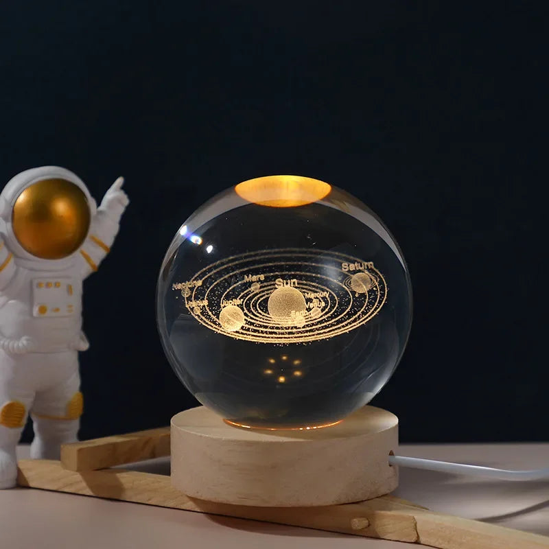 🌌 3D galaxie křišťálová koule LED noční světlo USB dobíjecí | teplé světlo | bytové dekorace a dárky